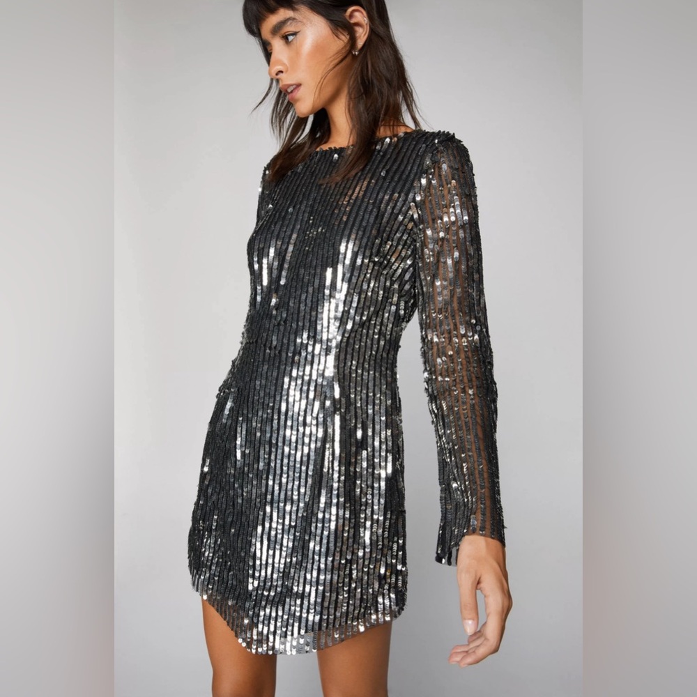 Nasty Gal All Over Sequin Asymmetric hem mini dress